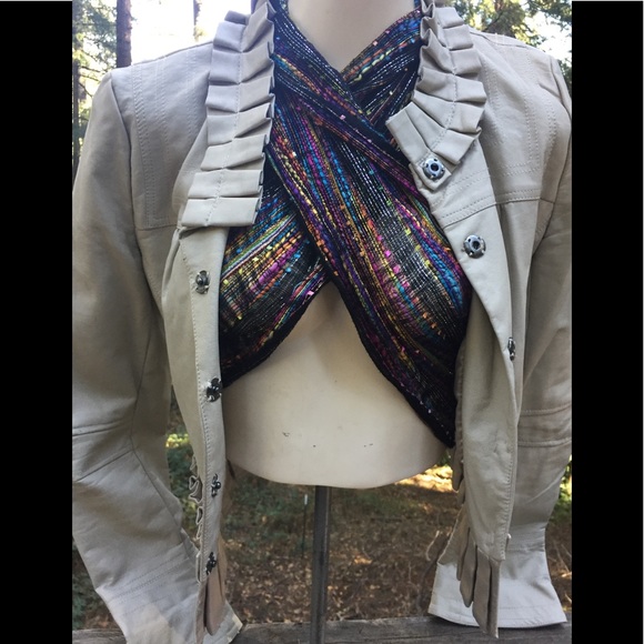 Bagatelle  creamy faux leather cropped oatmeal jacket ,HP 26-4 - Picture 2 of 16